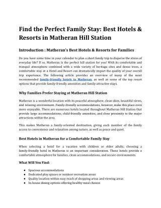 Find the Perfect Family Stay_ Best Hotels & Resorts in Matheran Hill Station