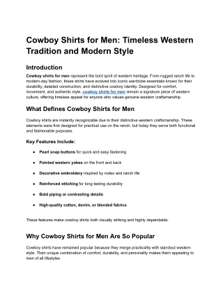 Cowboy Shirts for Men_ Timeless Western Tradition and Modern Style