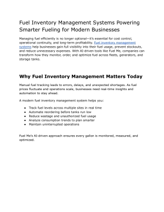 Fuel Inventory Management Systems Powering Smarter Fueling for Modern Businesses