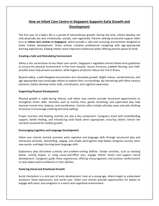 How an Infant Care Centre in Singapore Supports Early Growth and Development