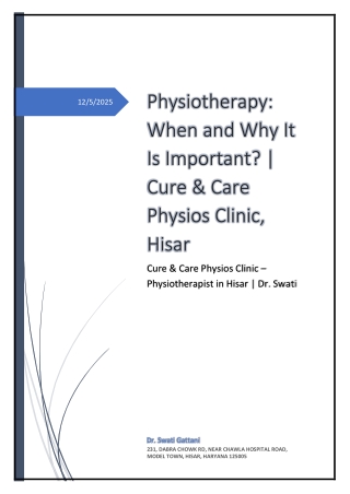 Physiotherapy  When and Why It Is Important Cure & Care Physios Clinic, Hisar