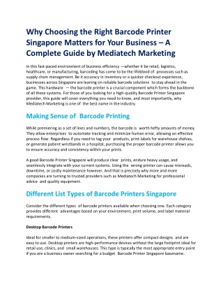 Guide to Choosing the Best Barcode Printer Singapore for Your Business — Mediate