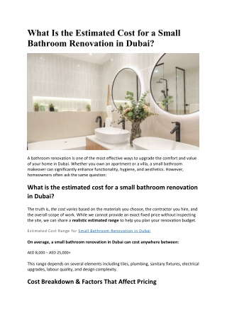 What Is the Estimated Cost for a Small Bathroom Renovation in Dubai