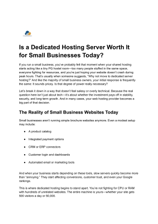 Is a Dedicated Hosting Server Worth It  for Small Businesses Today