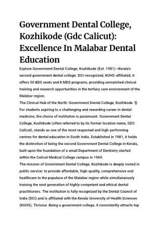 Government Dental College, Kozhikode (Gdc Calicut)_ Excellence In Malabar Dental Education