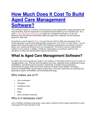 How Much Does It Cost To Build Aged Care Management Software?