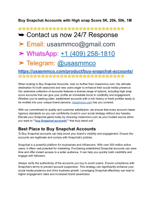 Websites to Buy Verified Aged Snapchat Accounts High snap Score 5K, 20k, 50k, 1M
