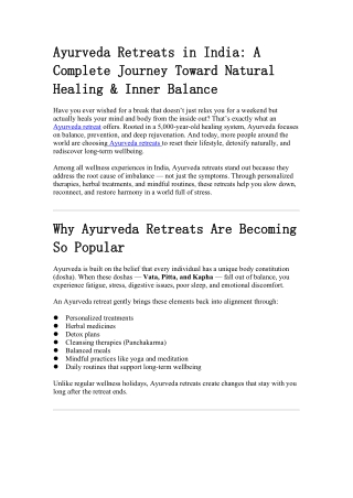 Ayurveda Retreats in India A Complete Journey Toward Natural Healing & Inner Balance