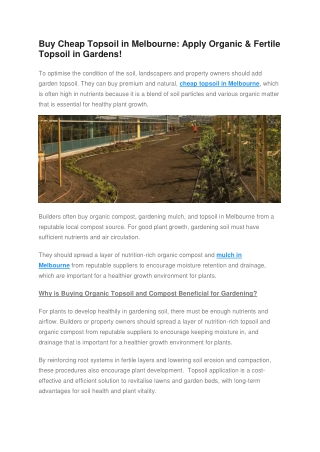 Buy Cheap Topsoil in Melbourne - Apply Organic & Fertile Topsoil in Gardens