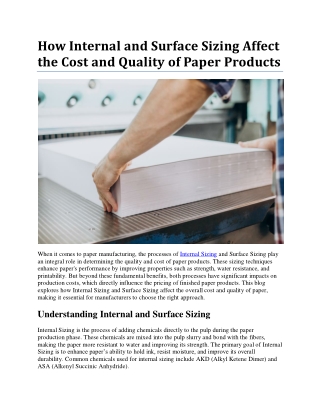 How Internal and Surface Sizing Affect the Cost and Quality of Paper Products