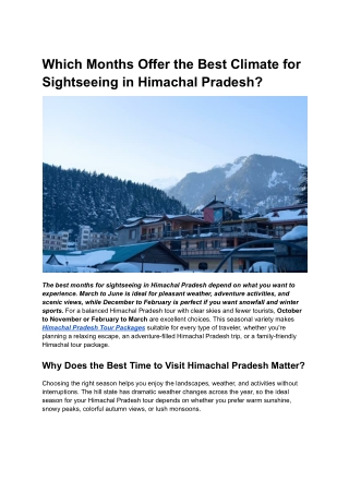 Best Months for Sightseeing in Himachal Pradesh – Ideal Time to Visit