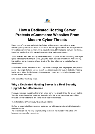 How a Dedicated Hosting Server Protects eCommerce Websites From Modern Cyber Threats