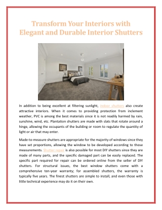 Transform Your Interiors with Elegant and Durable Interior Shutters