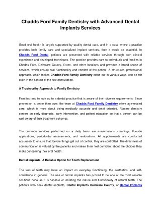 Chadds Ford Family Dentistry with Advanced Dental Implants Services