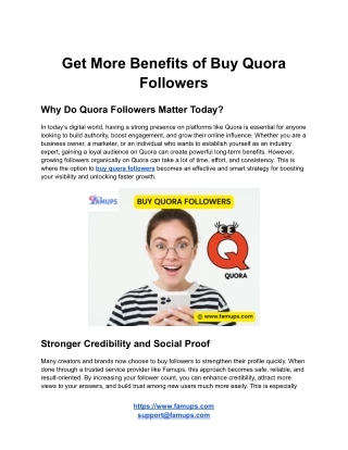 Get More Benefits of Buy Quora Followers