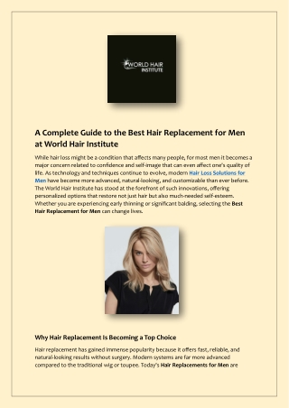 A Complete Guide to the Best Hair Replacement for Men at World Hair Institute
