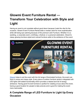 Glowmi Event Furniture Rental — Transform Your Celebration with Style and Light