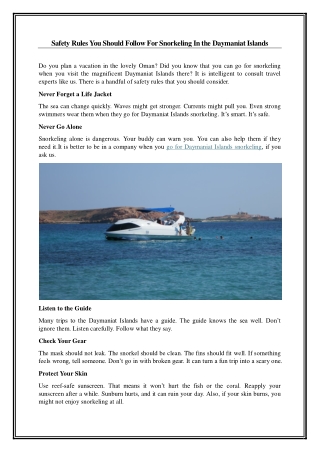 Safety Rules You Should Follow For Snorkeling In the Daymaniat Islands