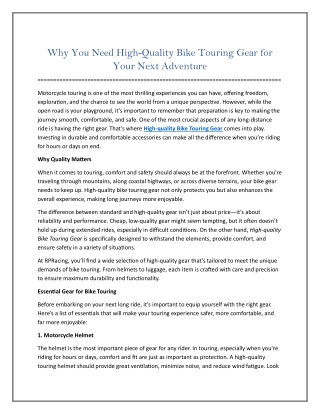 High-quality Bike Touring Gear