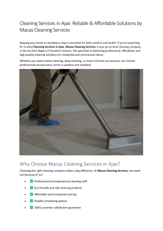 Cleaning Services in Ajax Reliable & Affordable Solutions by Macas Cleaning Services