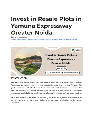 Invest in Resale Plots in Yamuna Expressway Greater Noida
