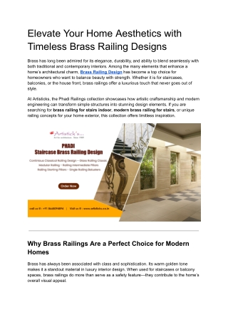 Premium Quality Brass Railing Design for Modern Architecture