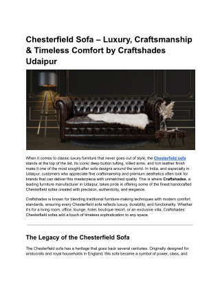 Chesterfield Sofa – Luxury, Craftsmanship & Timeless Comfort by Craftshades