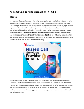 Missed Call services provider in India