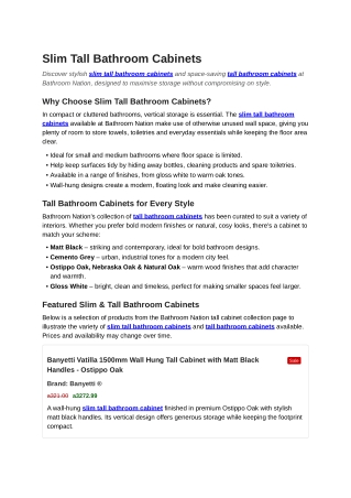 Slim Tall Bathroom Cabinets | Bathroomnation.co.uk