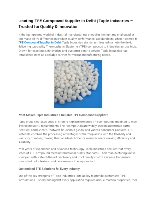 TPE Compound Supplier In Delhi | Taple Industries