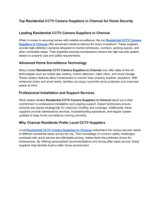 Top Residential CCTV Camera Suppliers in Chennai for Home Security