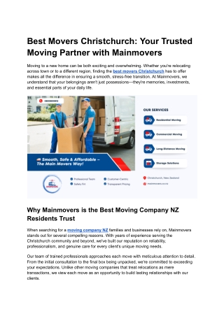 Best Movers Christchurch_ Your Trusted Moving Partner with Mainmovers