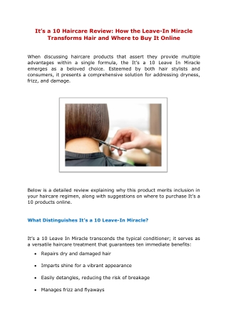 It’s a 10 Haircare Review How the Leave-In Miracle Transforms Hair and Where to Buy It Online