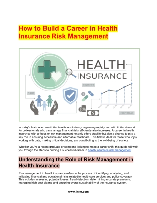 How to Build a Career in Health Insurance Risk Management