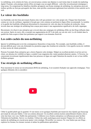 Envisager le NetLinkBuilding comme un investissement, pas comme un coût!