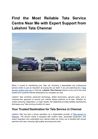 Find the Most Reliable Tata Service Centre Near Me with Expert Support from Lakshmi Tata Chennai
