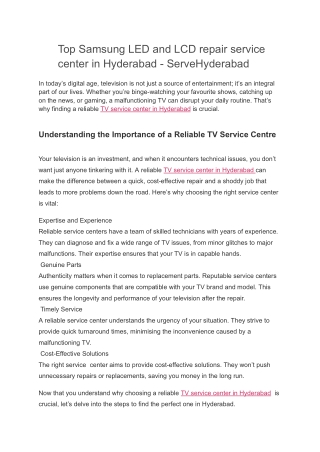 Top Samsung LED and LCD repair service center in Hyderabad - ServeHyderabad