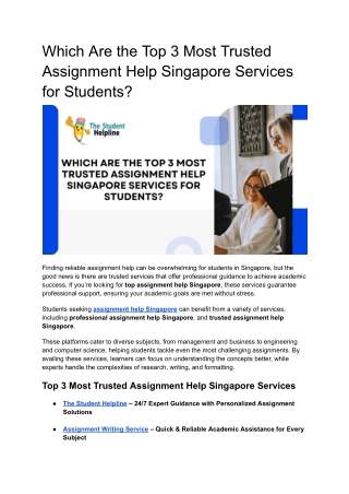 Which Are the Top 3 Most Trusted Assignment Help Singapore Services for Students