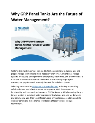 Why GRP Panel Tanks Are the Future of Water Management