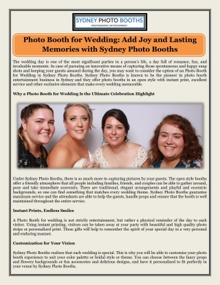 Photo Booth for Wedding Add Joy and Lasting Memories with Sydney Photo Booths