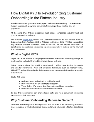 How Digital KYC Is Revolutionizing Customer Onboarding in the Fintech Industry
