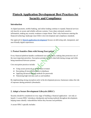 Fintech Application Development Best Practices for Security and Compliance