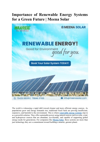 Importance of Renewable Energy Systems for a Green Future | Meena Solar