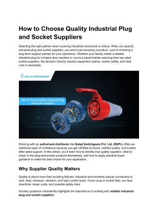 How to Choose Quality Industrial Plug and Socket Suppliers