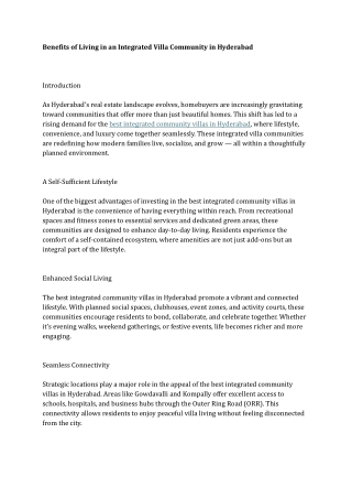 Benefits of Living in an Integrated Villa Community in Hyderabad