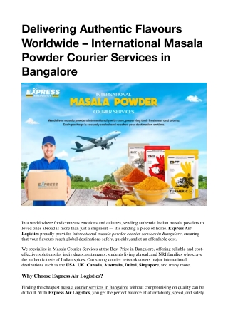 Delivering Authentic Flavours Worldwide – International Masala Powder Courier Services in Bangalore