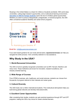 Education In Usa For Foreign Students