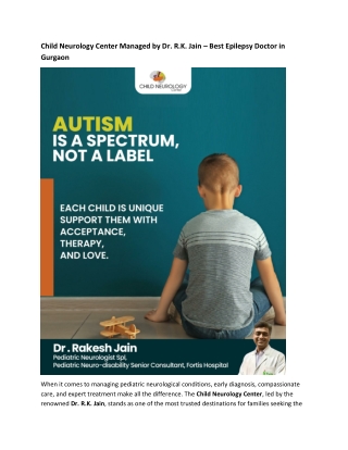 Child Neurology Center Managed by Dr. R.K. Jain – Best Epilepsy Doctor in Gurgaon