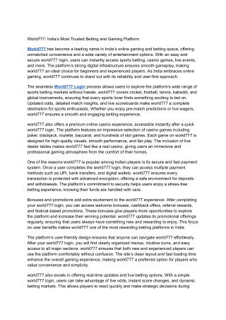 World777: India’s Most Trusted Betting and Gaming Platform