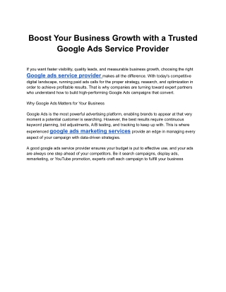 Boost Your Business Growth with a Trusted Google Ads Service Provider
